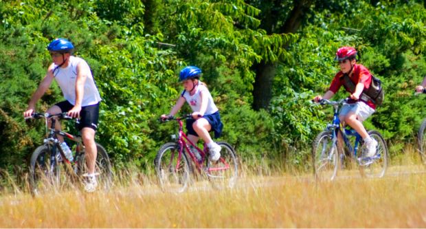 Family bike ride at Swinley Forest, part of Windsor Estate